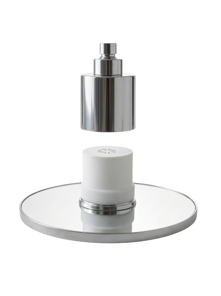 Close-up of a showerhead with multiple nozzles for water spray.