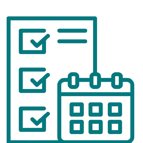 Checklist with three items marked and a calendar with dates highlighted.