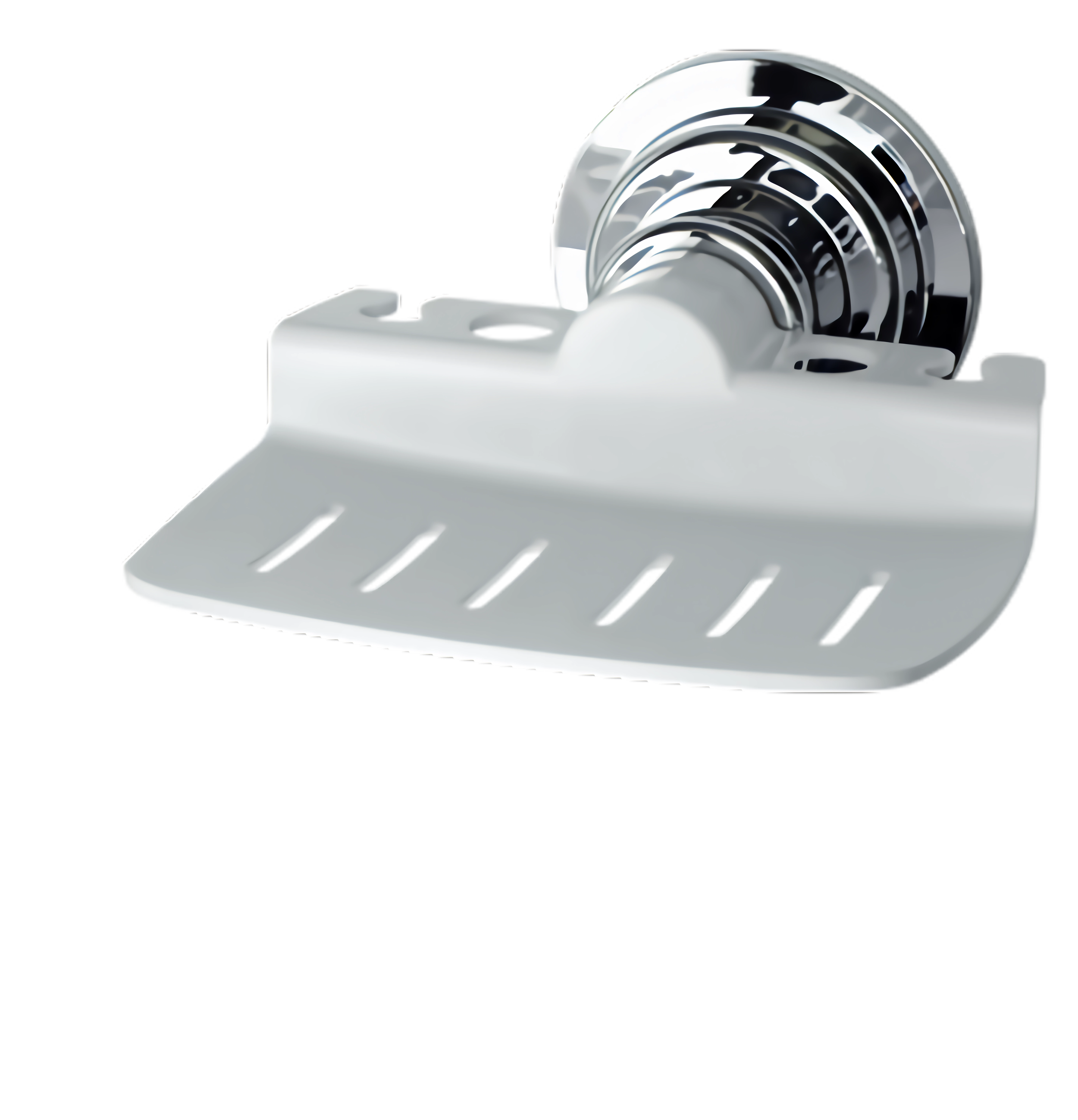 A close-up view of a white rotary ice shaver with a metal blade and slotted surface for shaving ice.