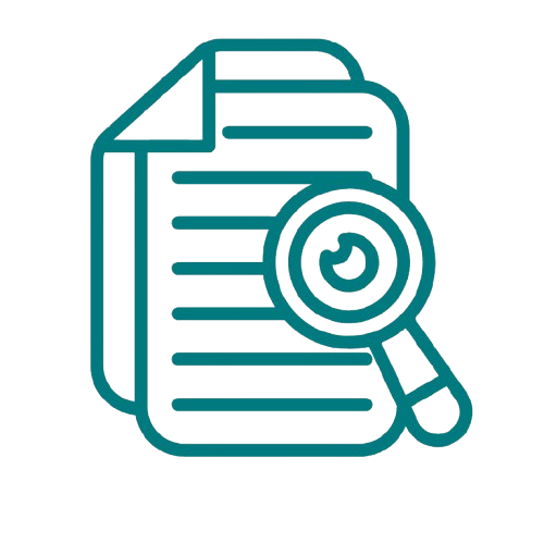 Icon of a document with a magnifying glass over it, representing searching or examining documents.