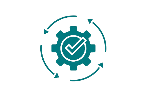 Gear icon with checkmark and circular arrows indicating process or system approval.