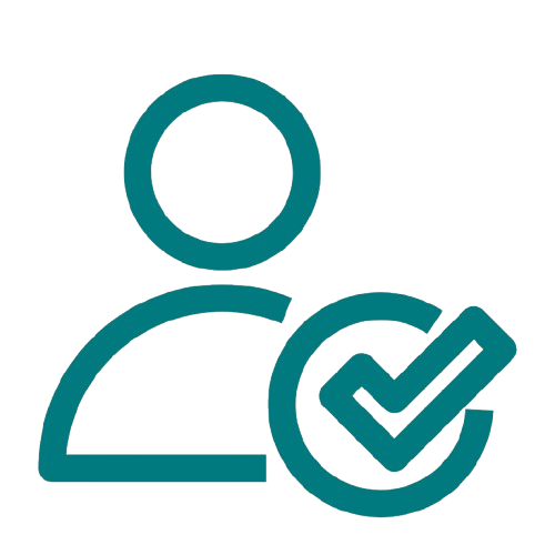 Icon of a person with a checkmark.