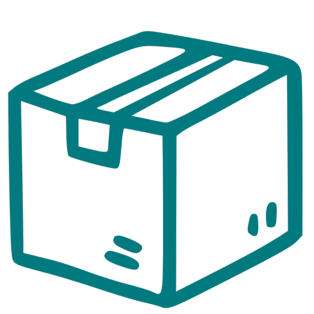 Outlined icon of a cardboard box with tape on top.