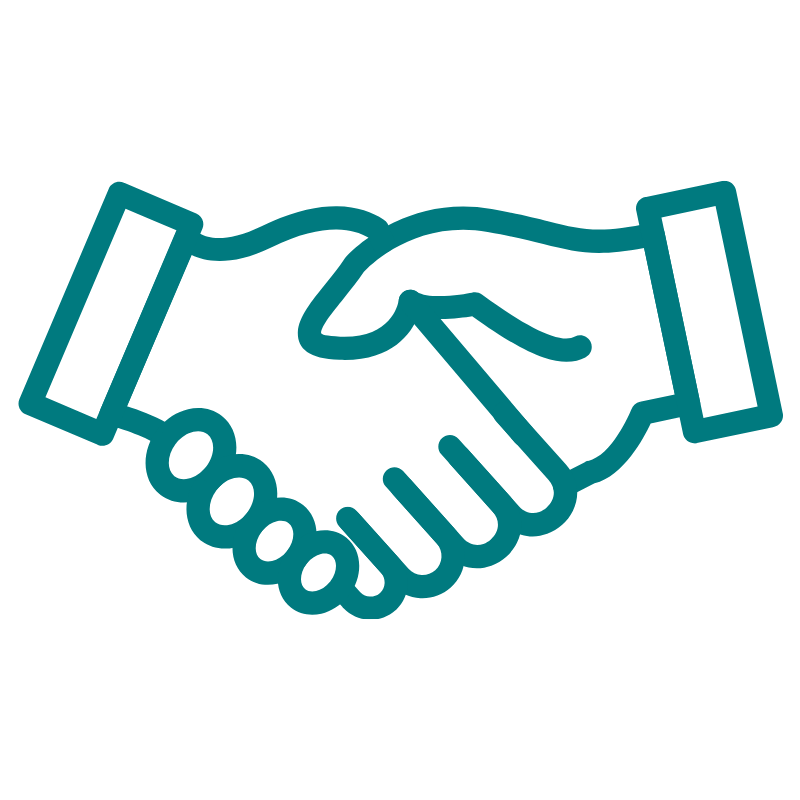 Outline of a handshake symbol, representing agreement or partnership.