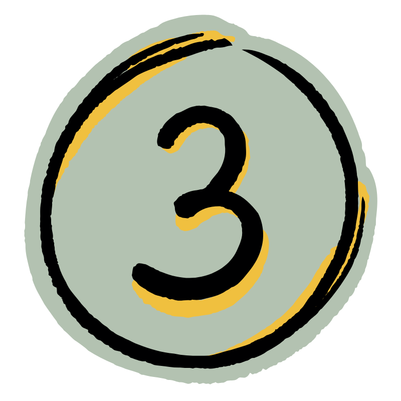 Number 3 displayed inside a circular badge with a black outline and a yellow accent, on a light gray background.