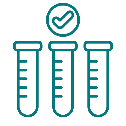 Three test tubes with liquid and a check mark in a circle above them.
