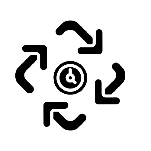 A circular icon with a gavel in the center and arrows pointing inward around it, indicating recycling or re-evaluation.