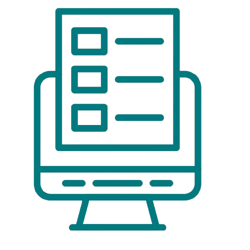 Computer monitor displaying a checklist with three items, on a desk.