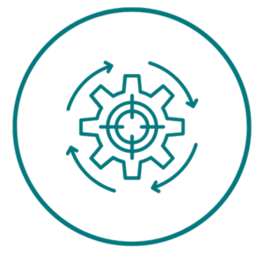 Icon of a gear with circular arrows around it, representing process or system cycling.