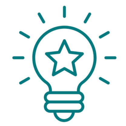 Light bulb icon with a star inside, surrounded by rays.