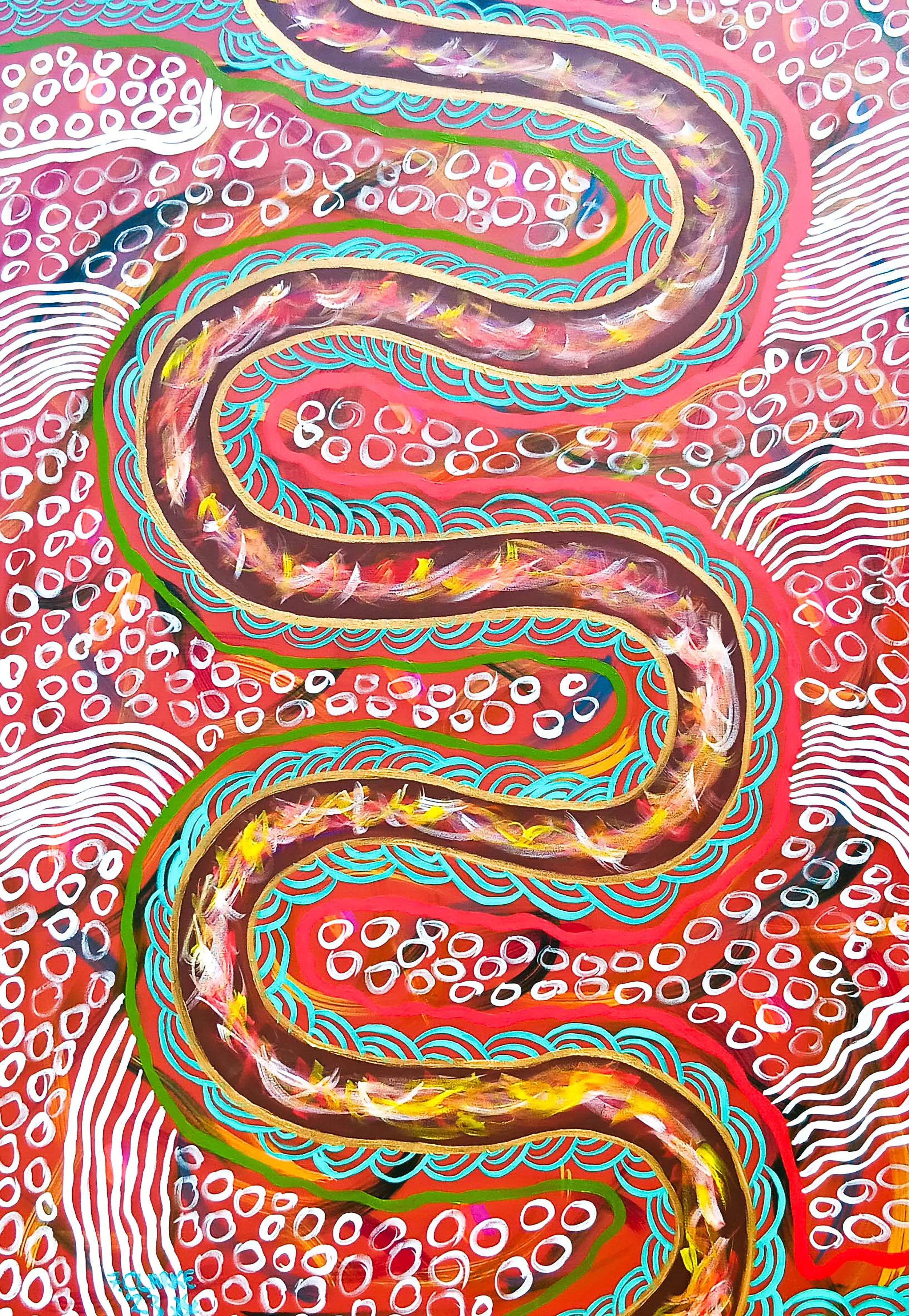 Rainbow Serpent, Acrylic on canvas, 102cm x 153cm, $14,040