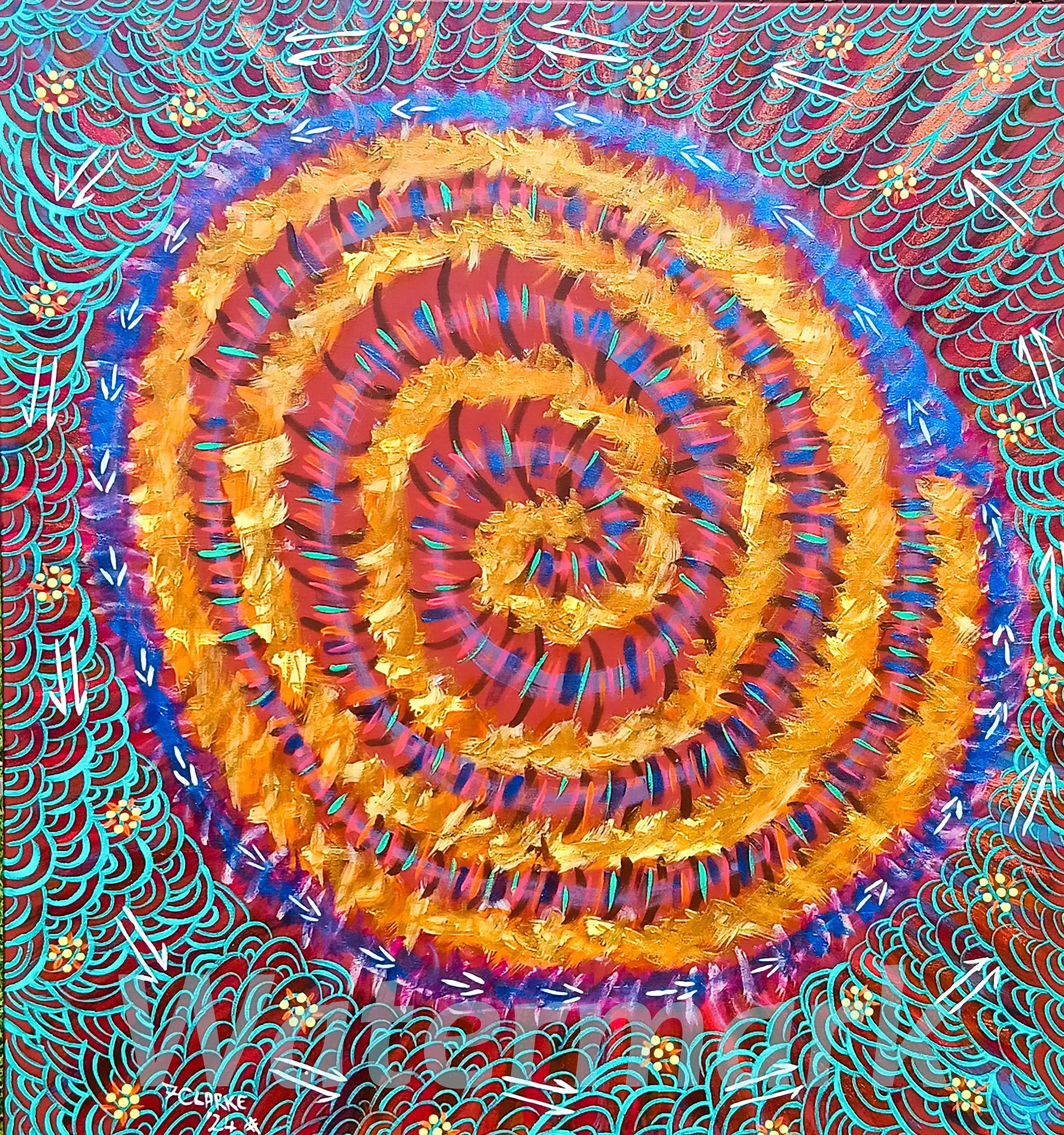 Weaving the Land, Acrylic on Canvas, 91cm x 102cm,  $7,488