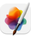 Digital illustration of a paint palette with colorful blobs and a paintbrush next to it.