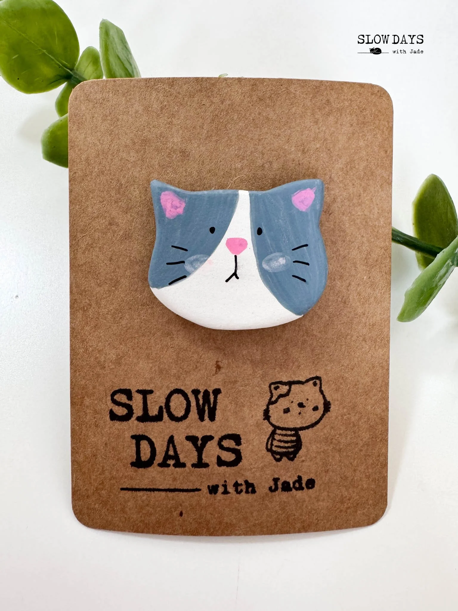 Blue Cat Pin | Handmade Clay