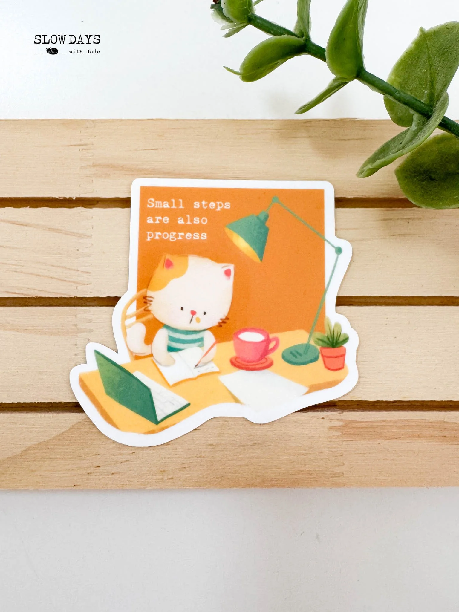 Late Night Study Cat Sticker | Motivational Work Illustration | Waterproof Vinyl | 6cm