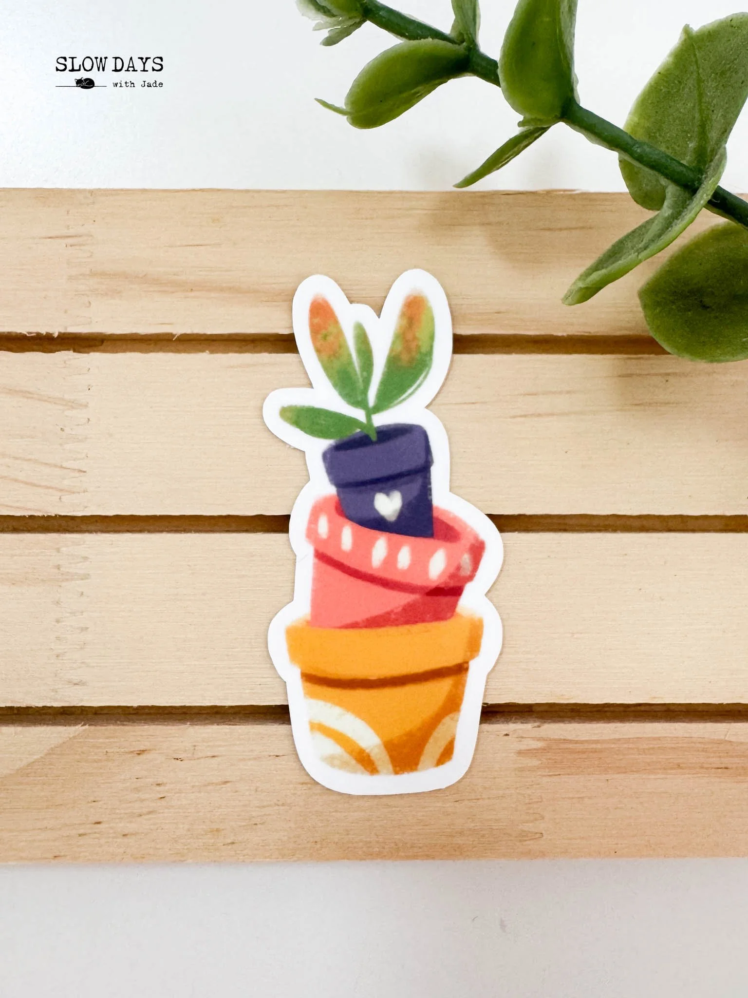 Stacked Plant Pot Sticker - Cute Gardening Illustration | Waterproof Vinyl | 6cm
