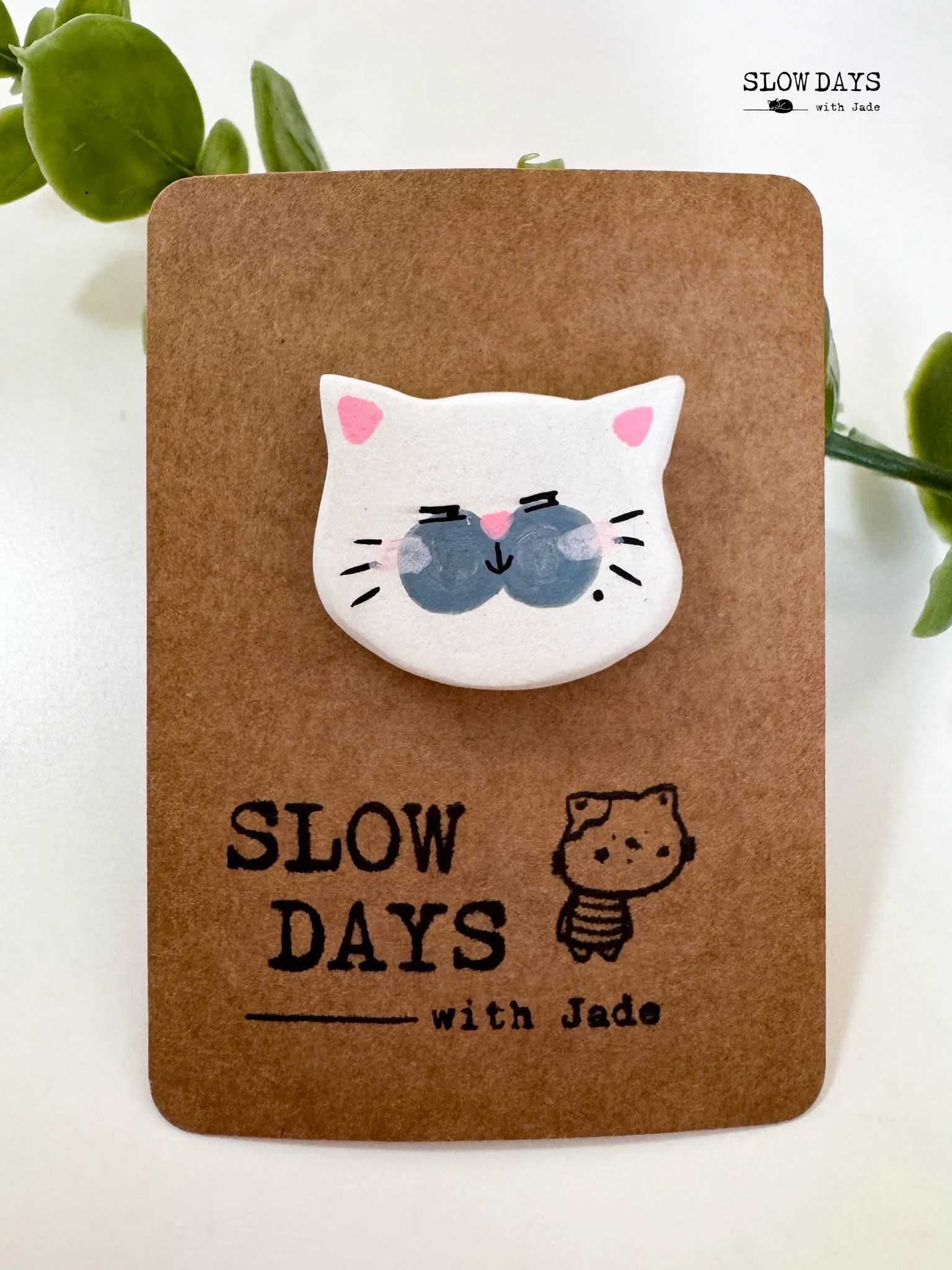 Mischievous Cat Pin | Handmade Clay
