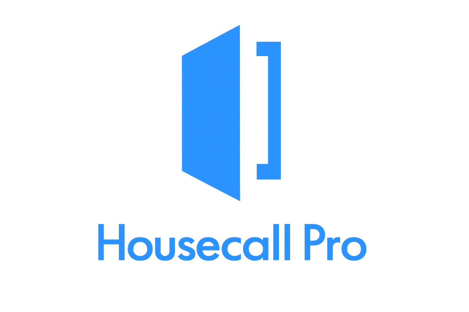 Logo for Housecall Pro featuring a stylized blue door and the text "Housecall Pro" in blue.
