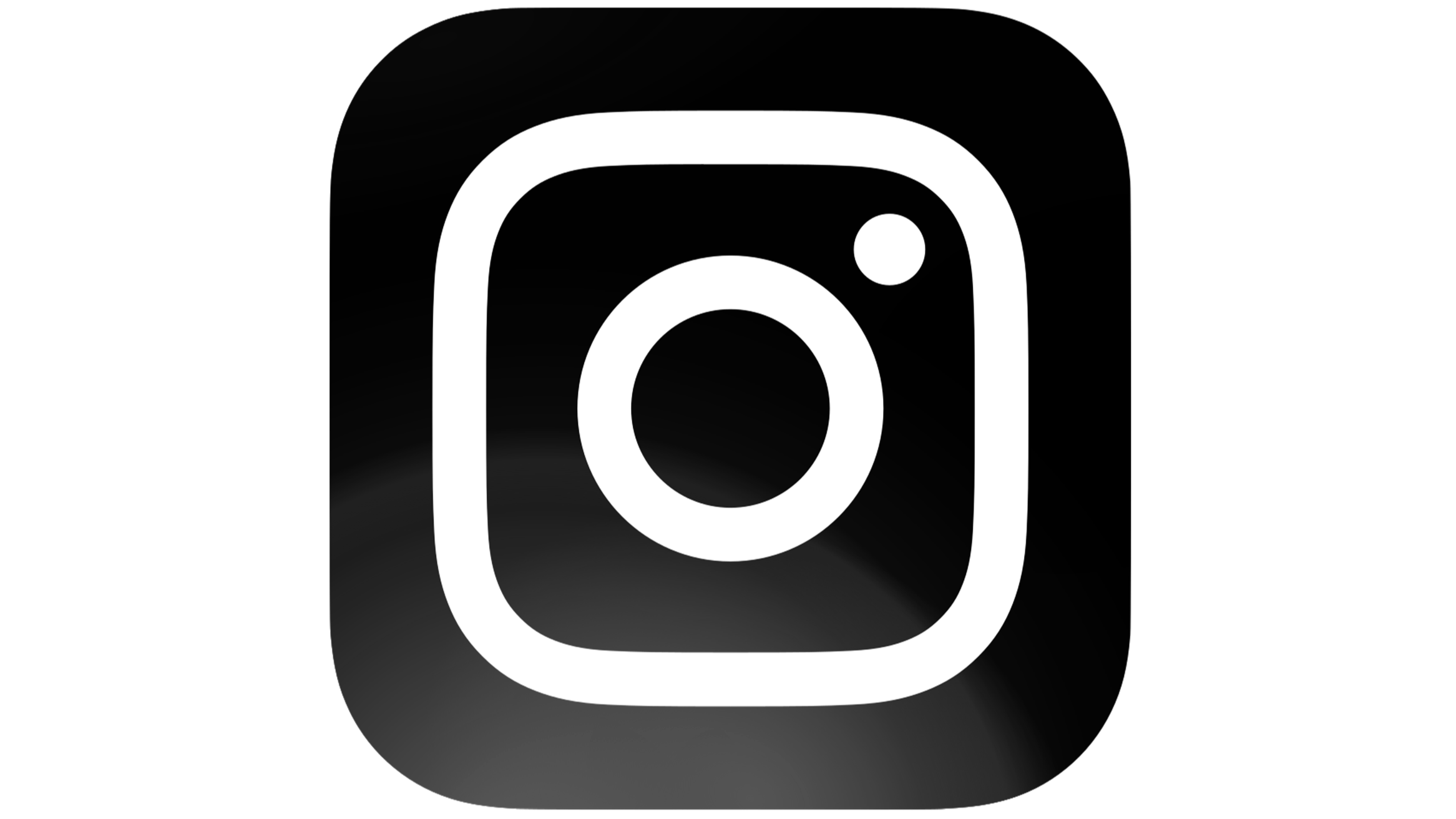 Black and white Instagram logo with a camera outline and a small circle in the top right corner.