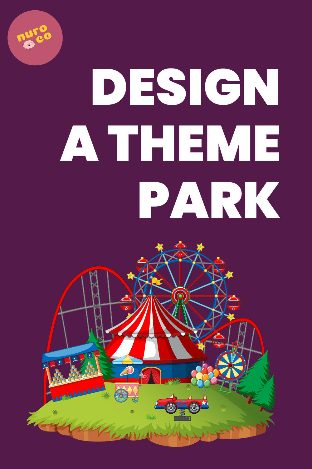 cartoon illustration of ferris wheel and stalls