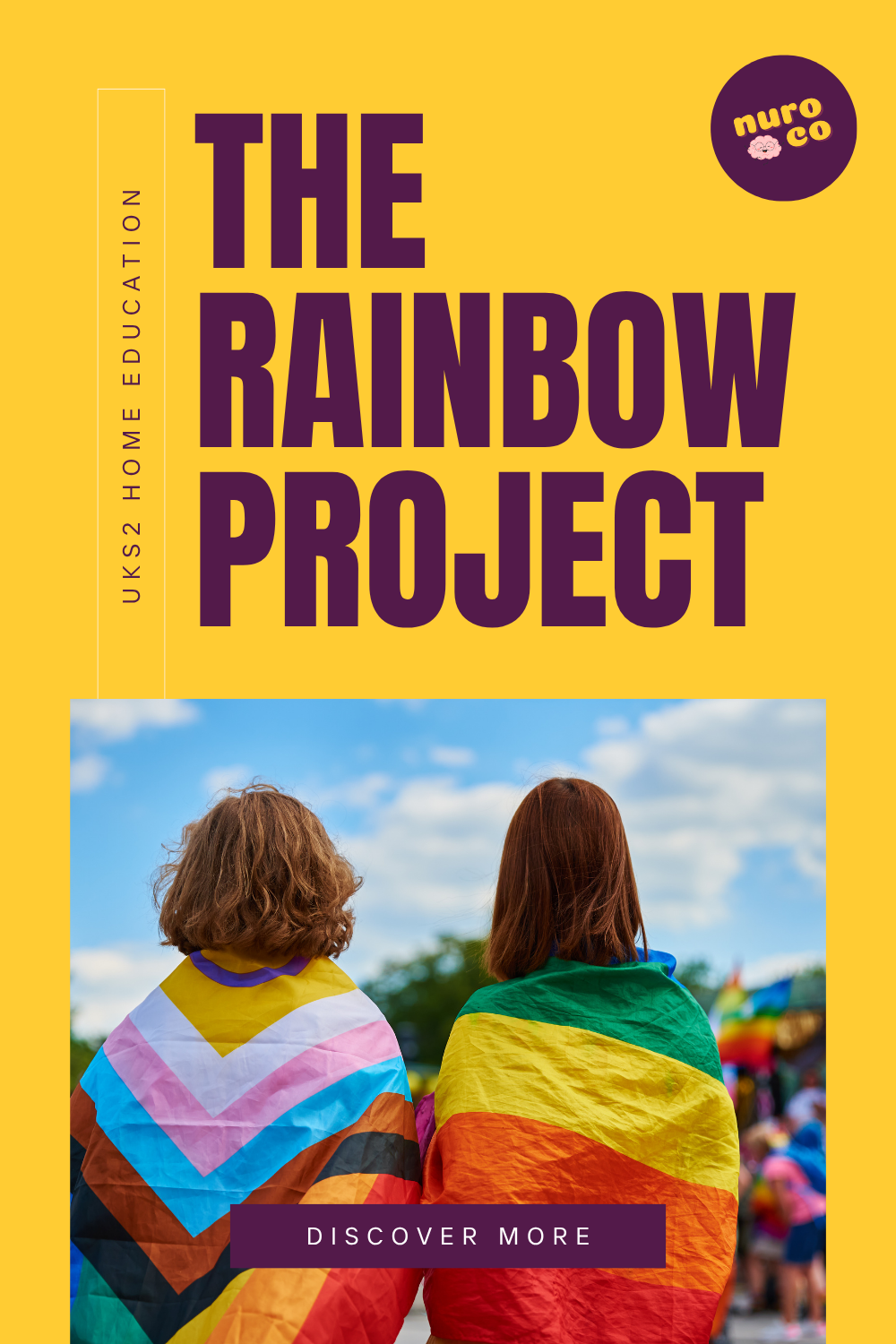 2 young people face away from camera, wrapped in pride flags