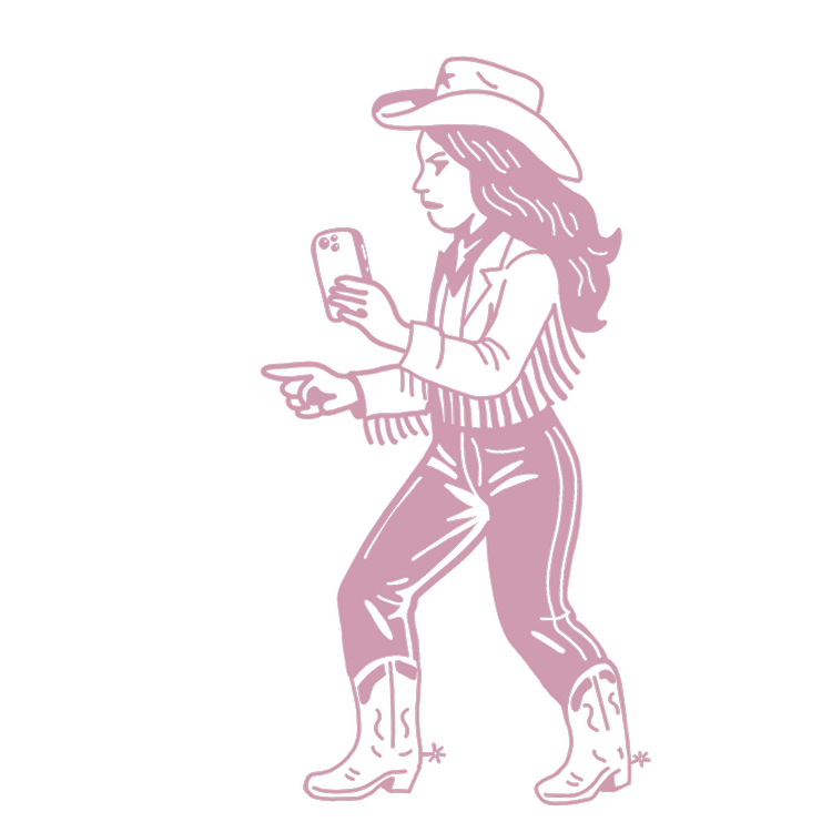 Illustration of a woman walking while holding a phone