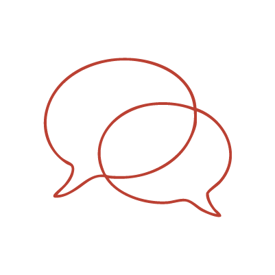 Three overlapping speech bubbles, drawn with red lines.