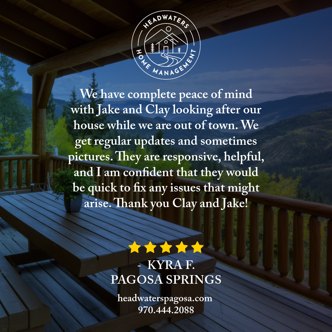 A review from an out of state home owner praising Headwaters Home Management for providing them peace of mind with their home management services while the owners were out of town.
