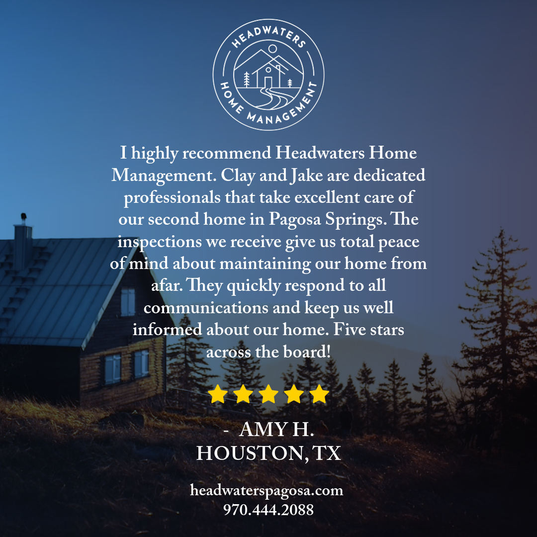 Testimonial for Headwaters Home Management that includes a five-star rating for vacation home management services.