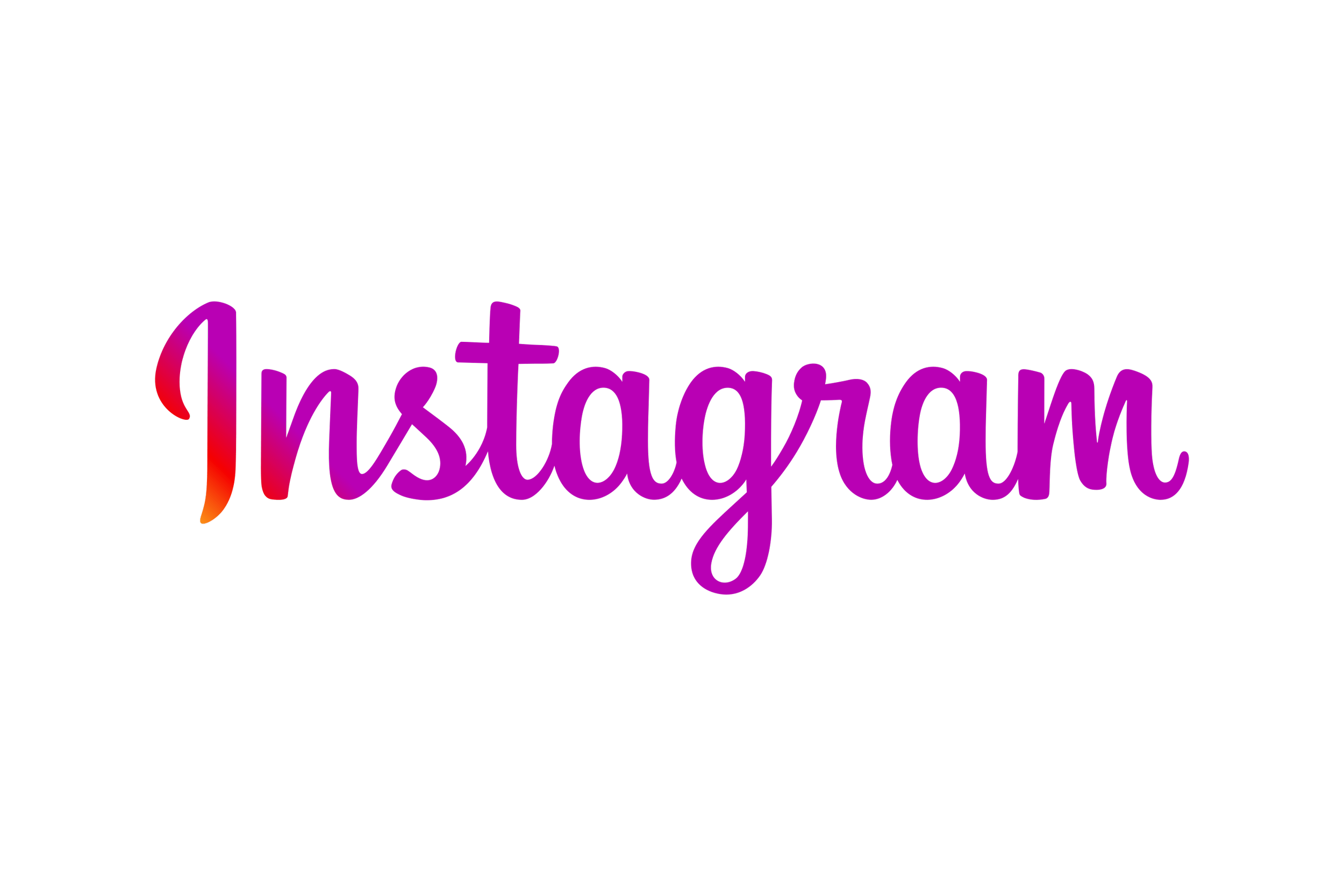 A colorful Instagram logo with purple, pink, and orange gradient text on a black background.