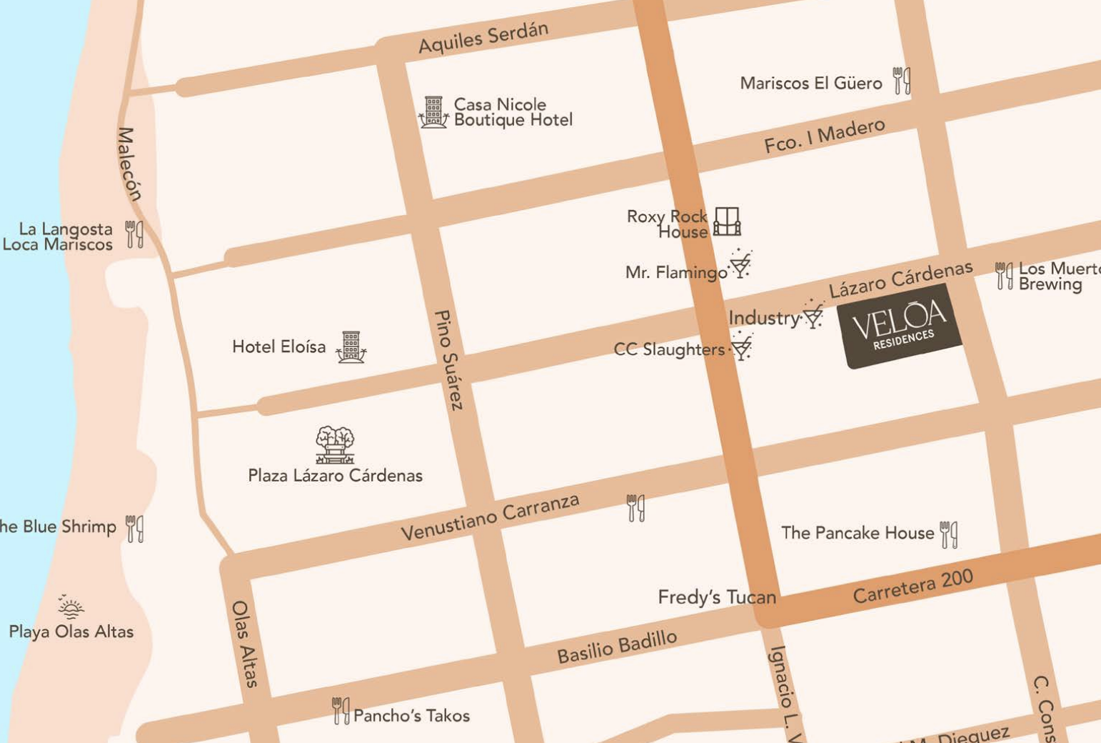 map showcasing where Veloa residences are located in puerto vallarta