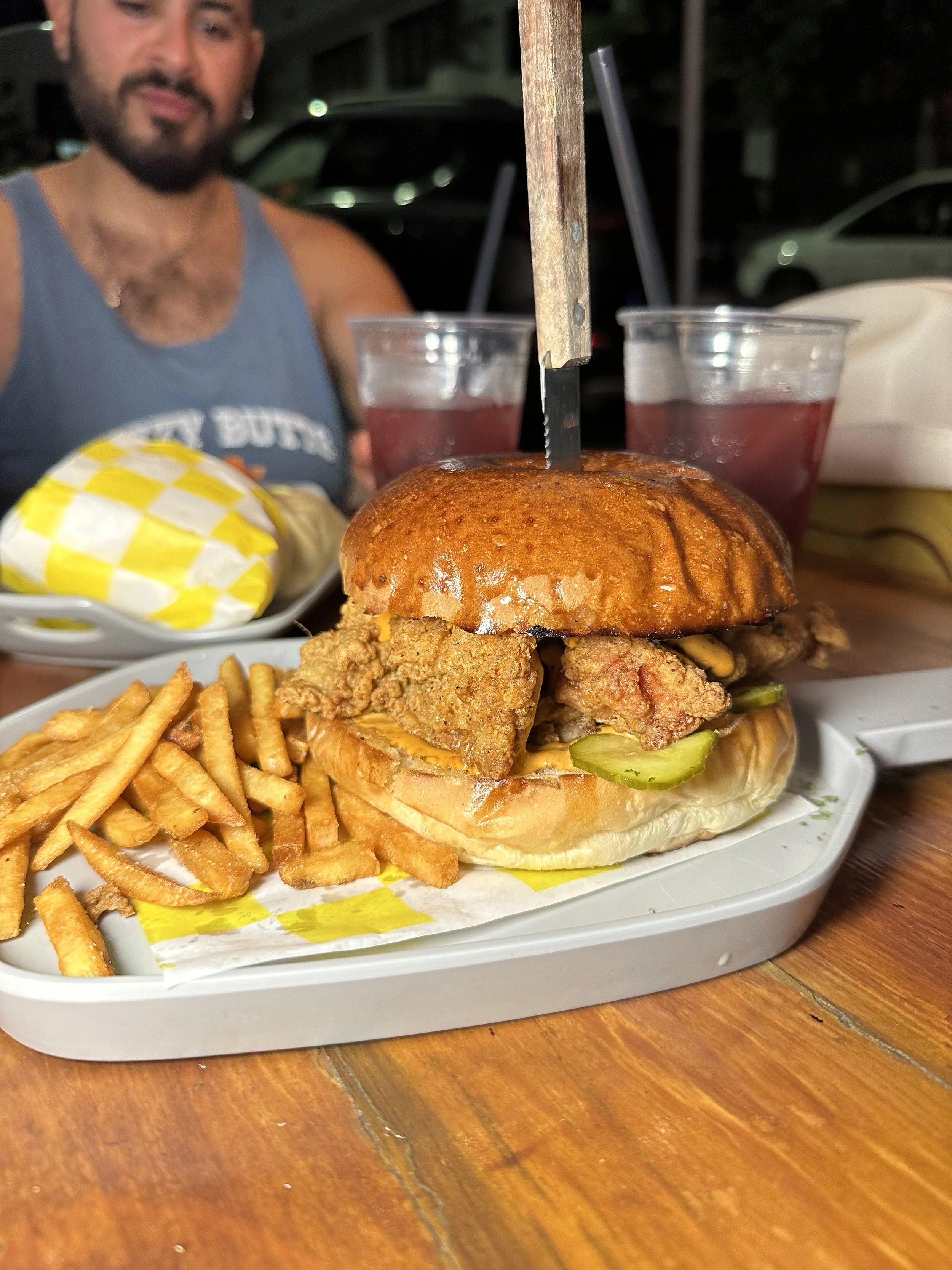 Algo Bueno chicken sandwich in zona romantica with a wrap and two agua frescas in puerto vallarta mexico
