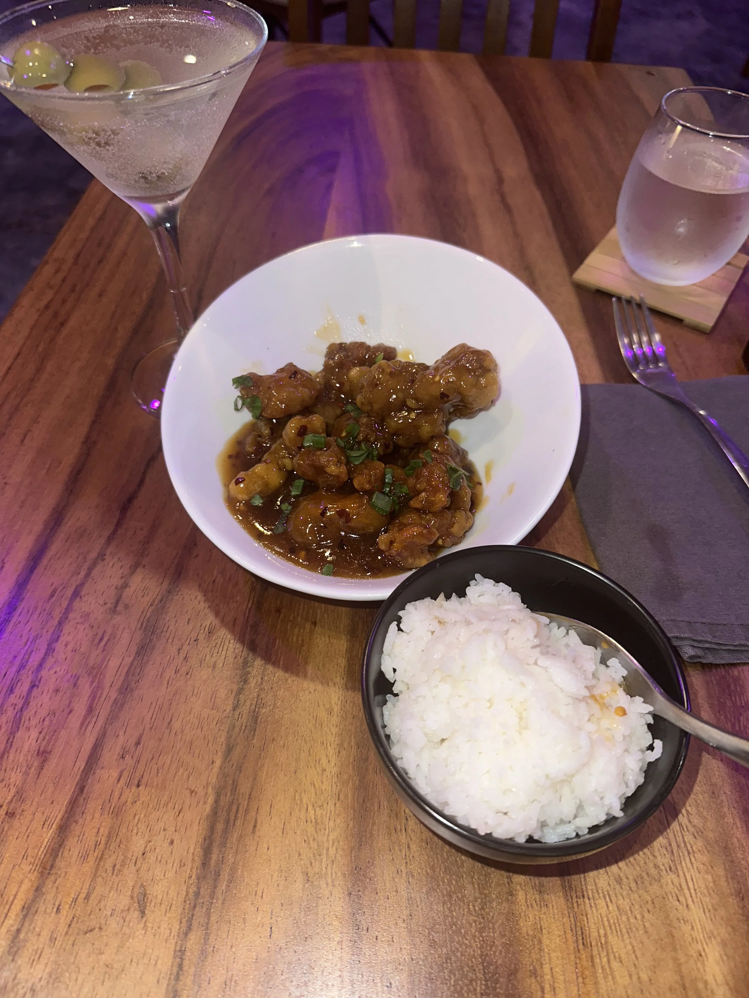 Delicious and really sweet and savory Orange Chicken and fluffy white rice at Canto