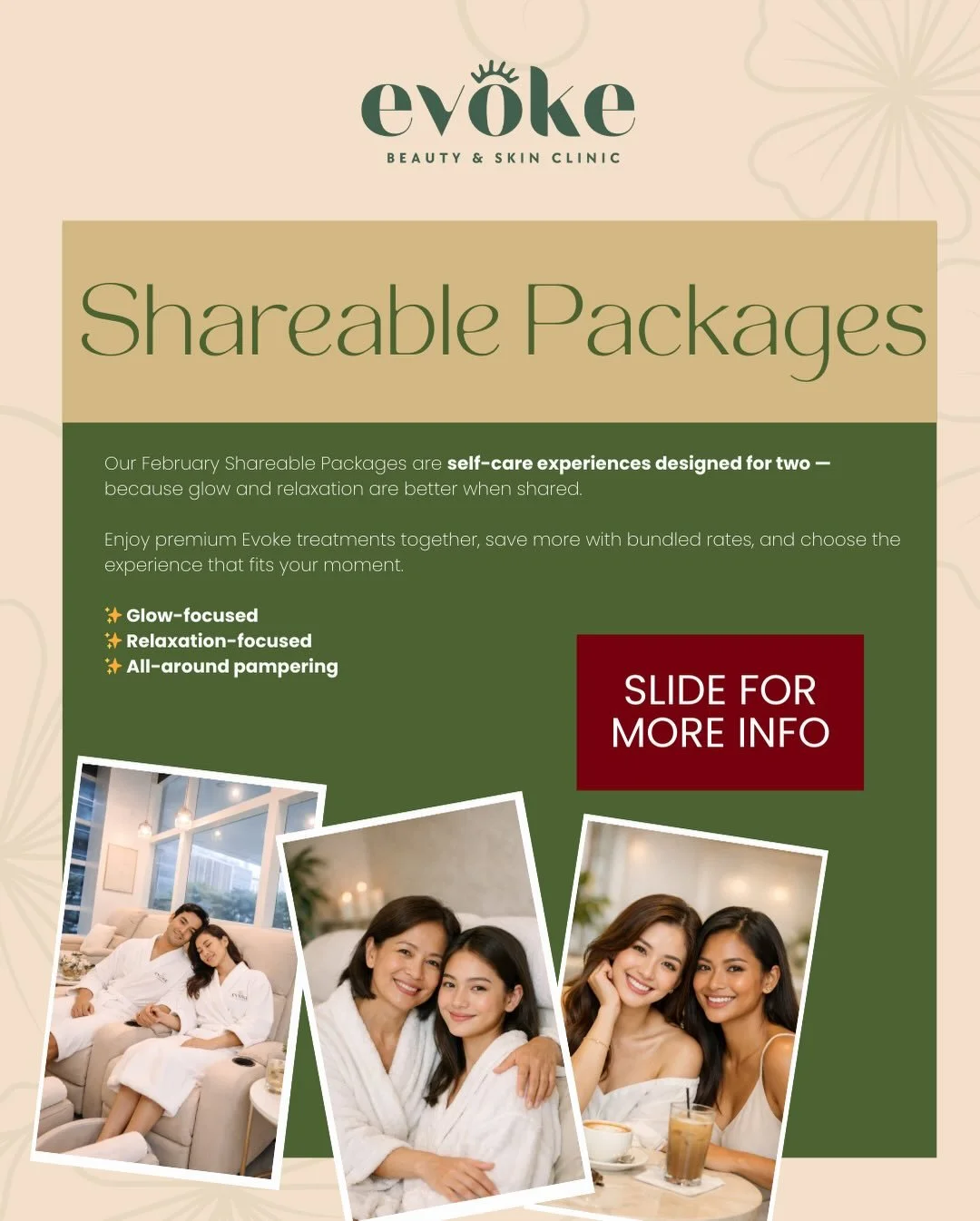 Premium treatments. Shared moments. Better value.

Thoughtfully curated for couples, friends, and anyone who wants to enjoy self-care together.

📩 DM us now to reserve your slot