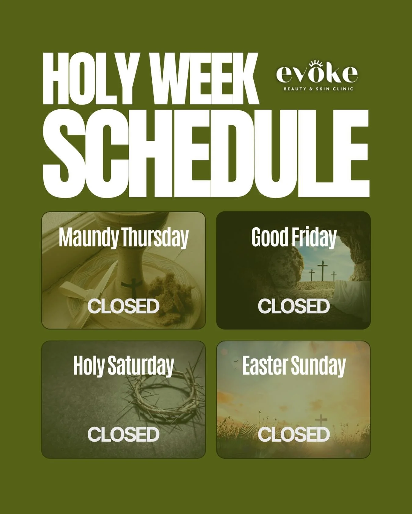 Here&rsquo;s our Holy Week schedule. Have a peaceful rest of the week. See you on Monday! 😇