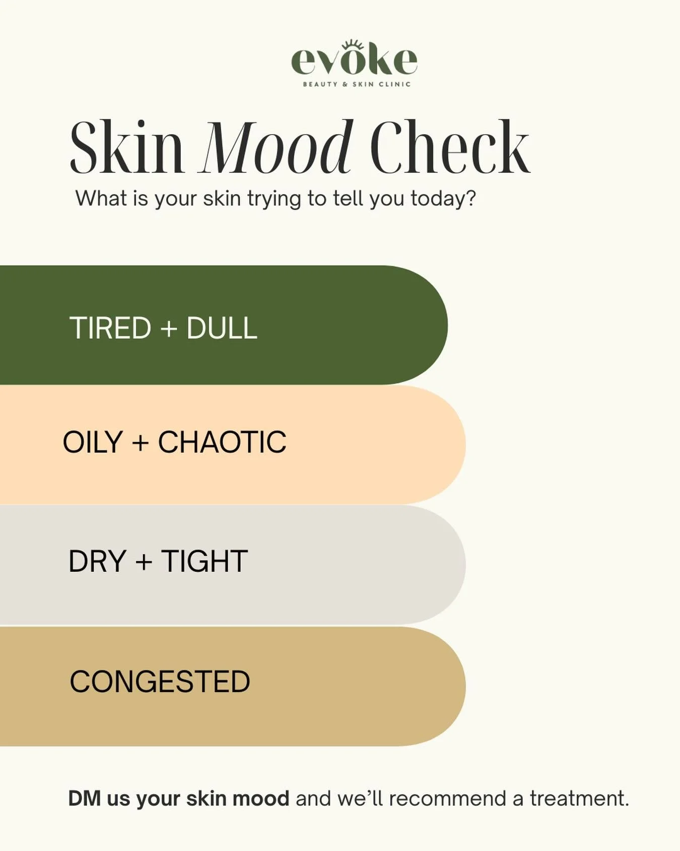 Your skin is always trying to tell you something 🌿 
Which mood are you feeling today? 
DM us and let&rsquo;s get you glowing. 
#SkincareClinic #SkinCheck #GlowUp​​​​​​​​​​​​​​​​ #evokeskin makati