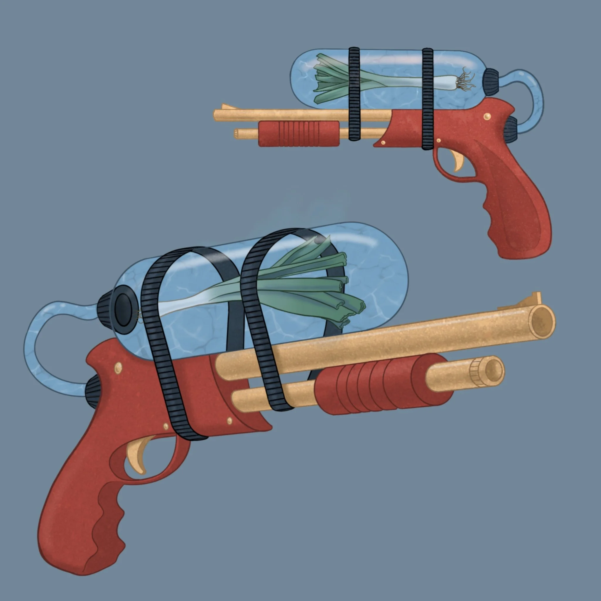 A Watergun with a Leek in it