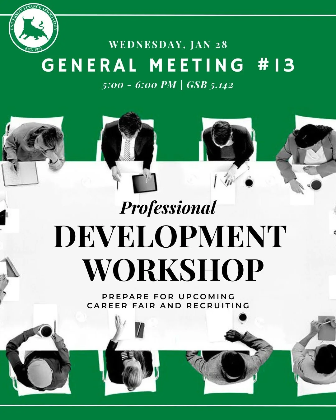 Due to the icy weather, we&rsquo;ve had to reschedule our planned RBC visit. Instead, we&rsquo;ll be hosting a Professional Development Workshop for our first general meeting of the semester.

With recruiting and career fairs coming up, this is a gre