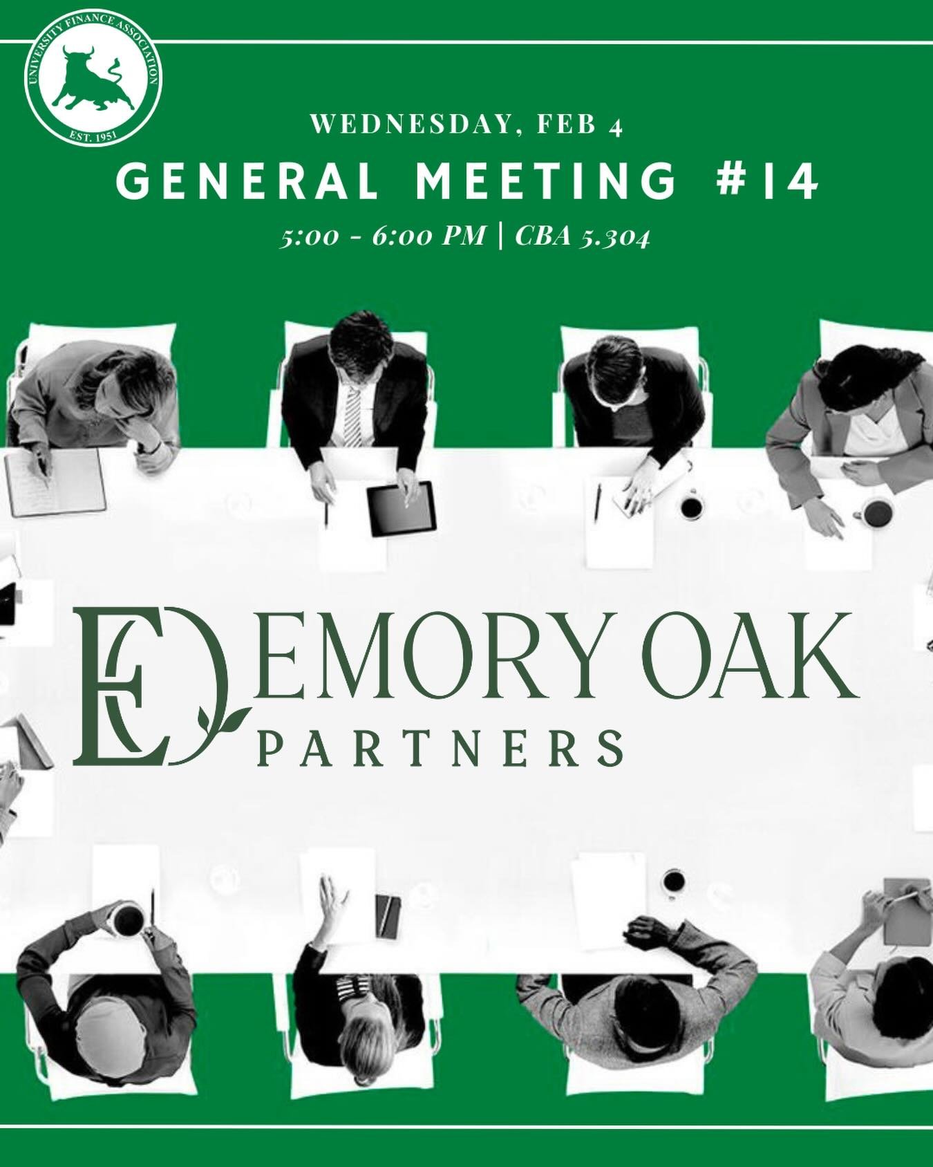 Hi everyone, we&rsquo;re excited to have Emory Oak Partners as our first guest speaker of the semester!

Emory Oak Partners is an Austin based private equity firm focused on acquiring and scaling service companies and real estate. Come learn more abo