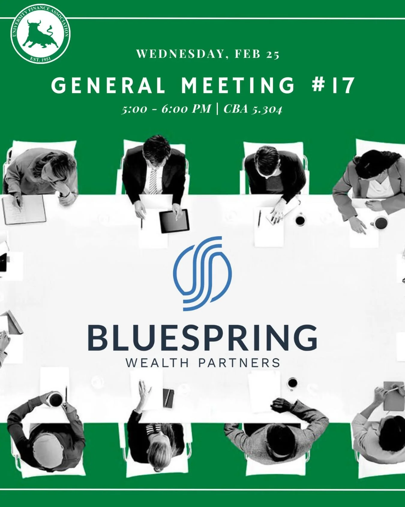 Hi everyone, we&rsquo;re excited to welcome Bluespring Wealth Partners as our guest speaker this week!

Bluespring Wealth Partners is a wealth management firm built to advise entrepreneurs and firm founders as they grow their practice. Come to learn 