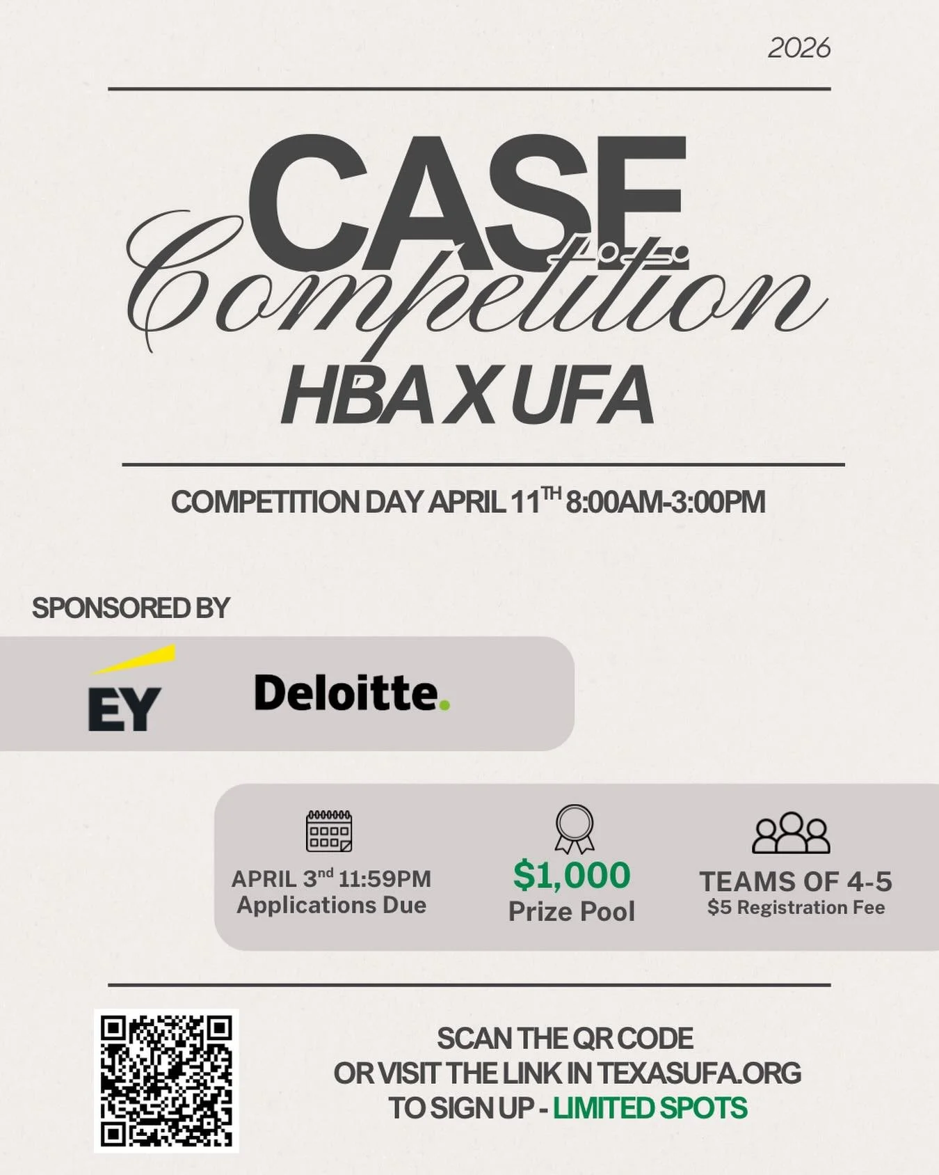 We&rsquo;re so excited to announce the HBA x UFA Case Competition! This is a great opportunity to gain consulting experience, connect with upperclassmen mentors, and enjoy some free food.

We&rsquo;re also proud to welcome our corporate sponsors&mdas