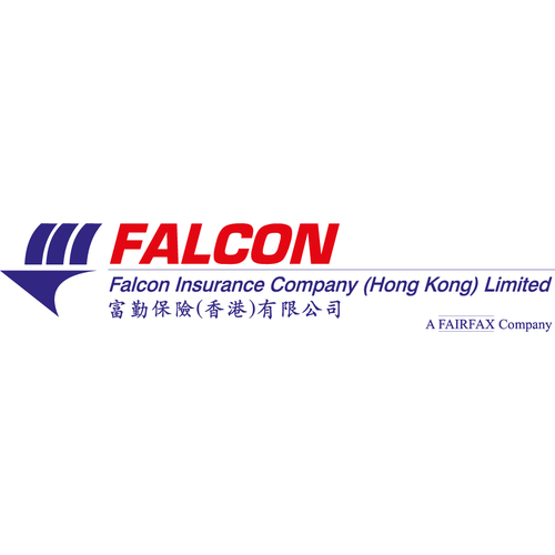Logo of Falcon Insurance Company (Hong Kong) Limited with an eagle wing graphic and company name in red and blue text.