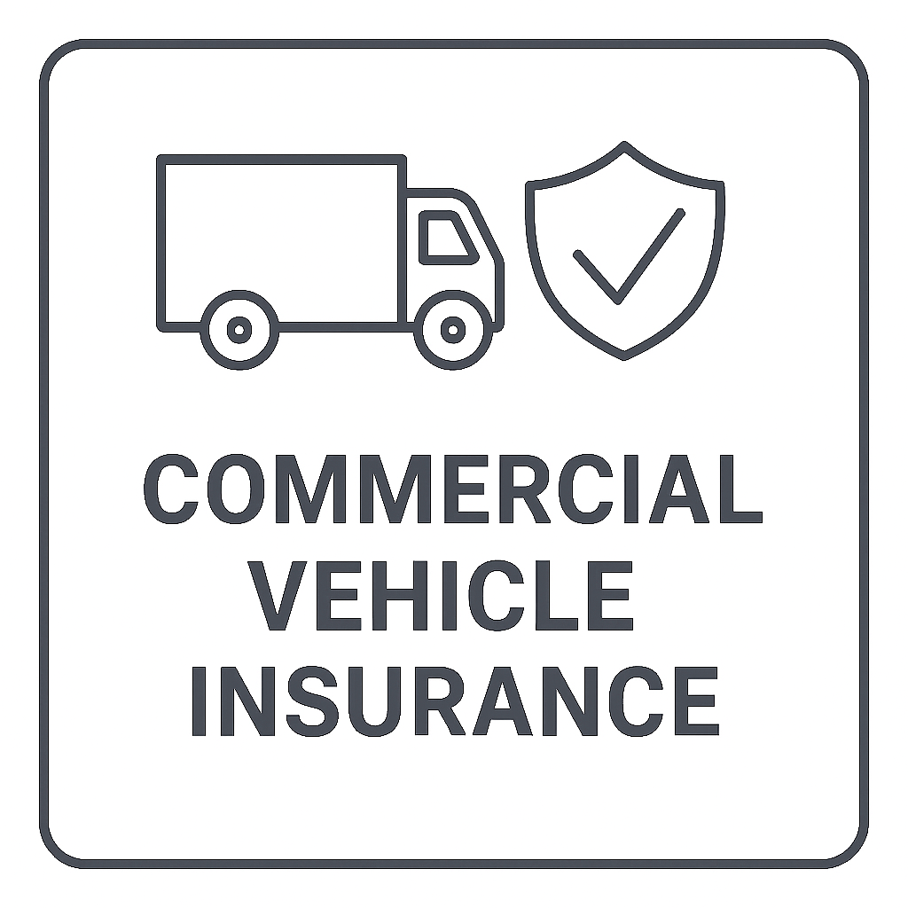 Icon of a delivery truck and a shield with a check mark indicating commercial vehicle insurance.