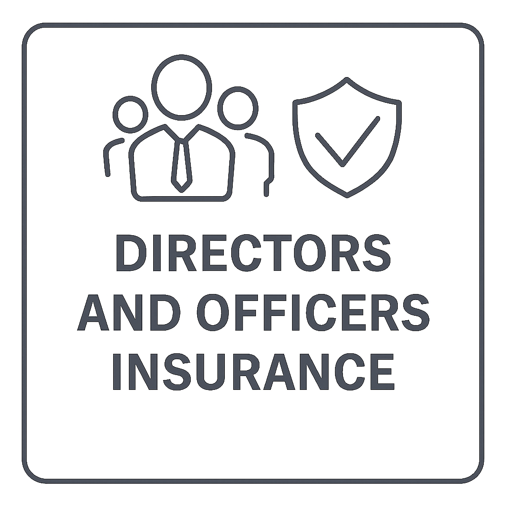 Icon of three businesspeople, shield with check mark, and text that reads "Directors and Officers Insurance".