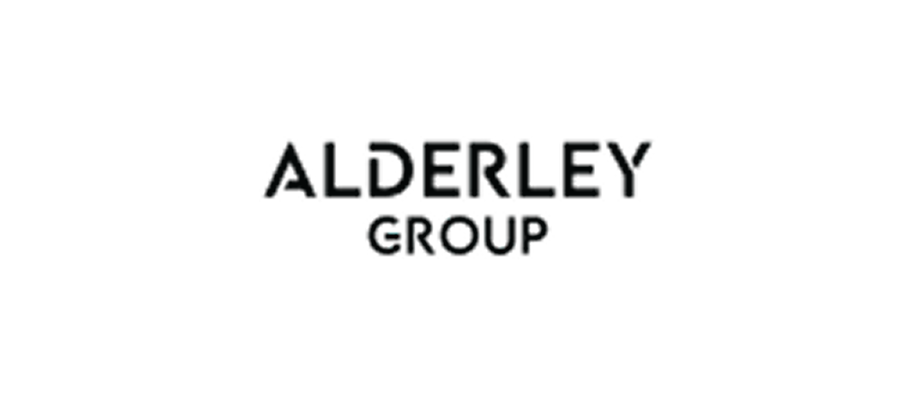 A black background with the words "Alderley Group" in the center, with "Alderley" in large black letters and "Group" in smaller blue letters underneath.