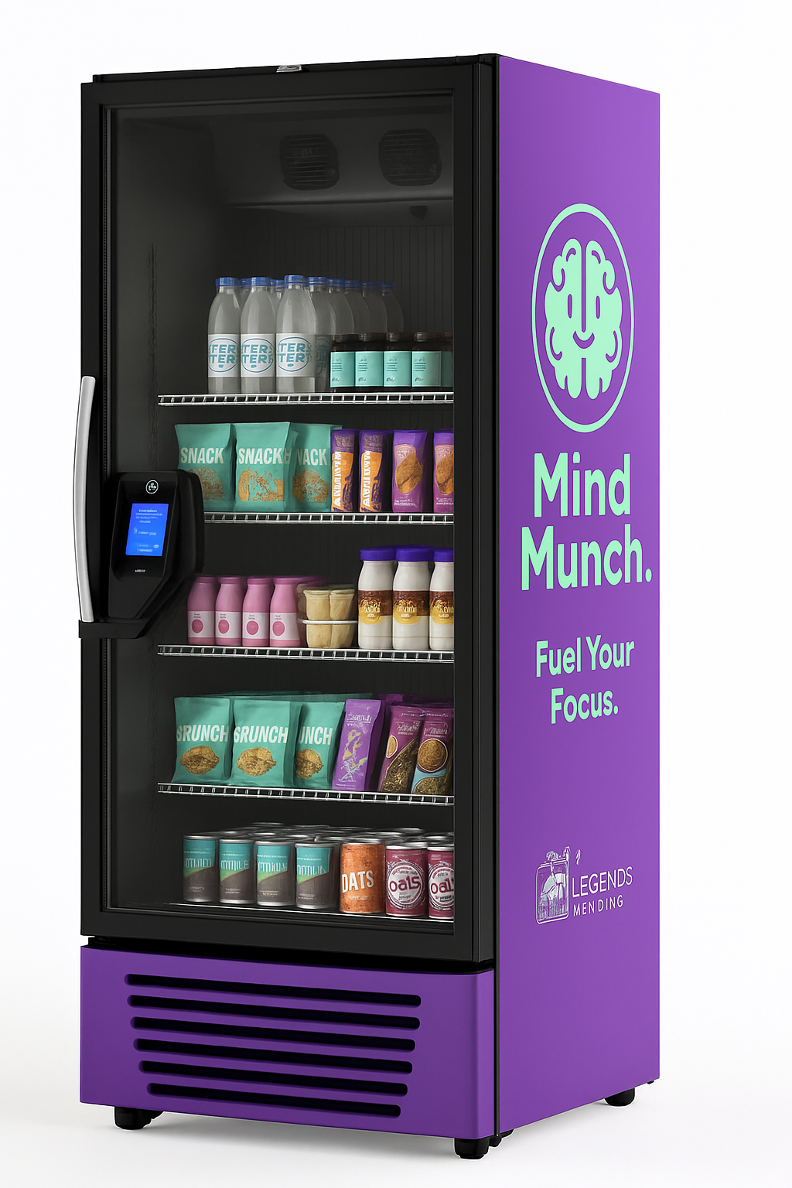 365 Pico Cooler geïnstalleerd als ‘The Lobby Bar’, gevuld met snacks en drank, in zwart design met elegant touchscreen betaalsysteem en tagline “Anytime. by