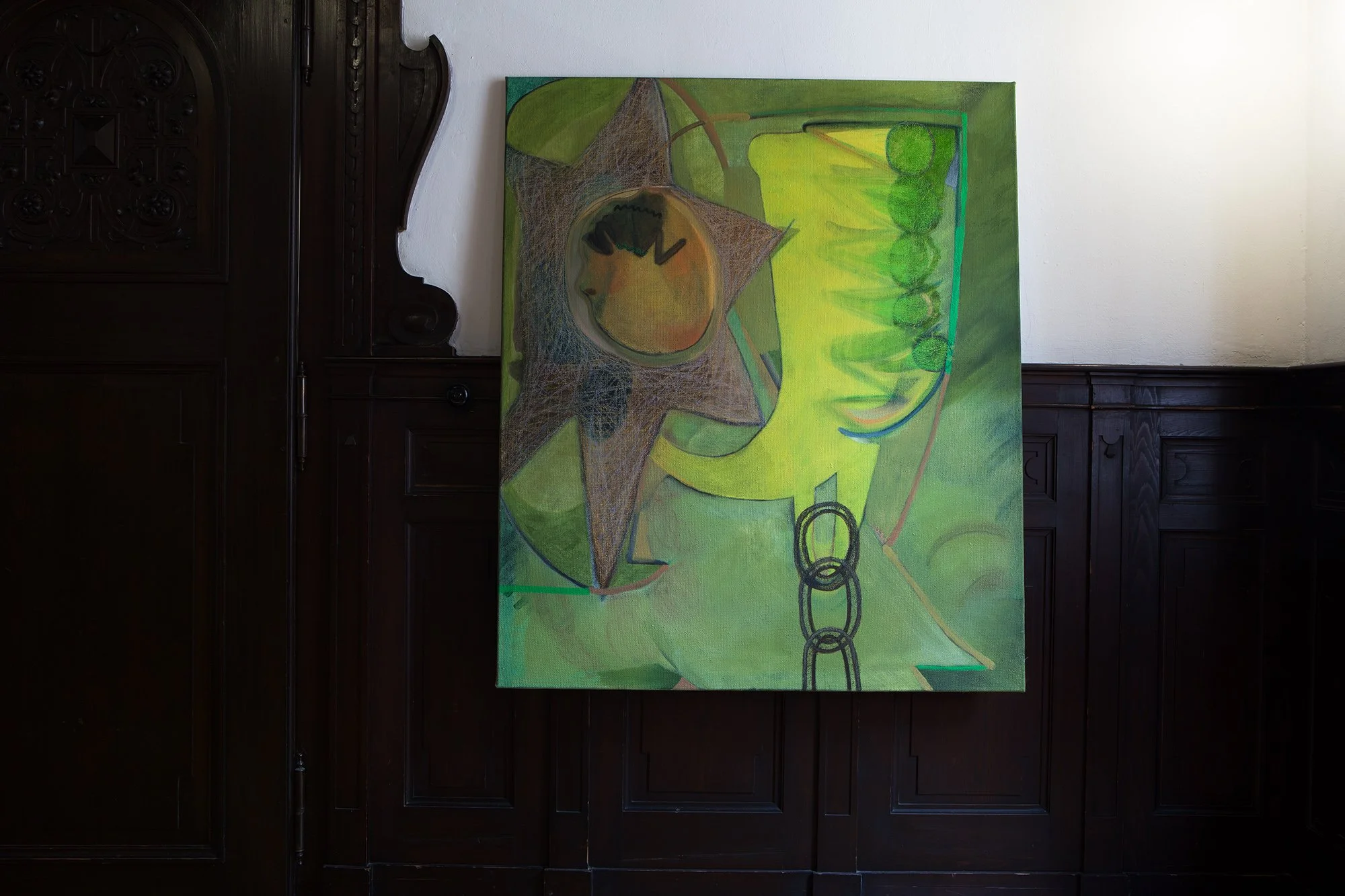 Departure with Carry, 125x105 cm, oil on jute, 2018