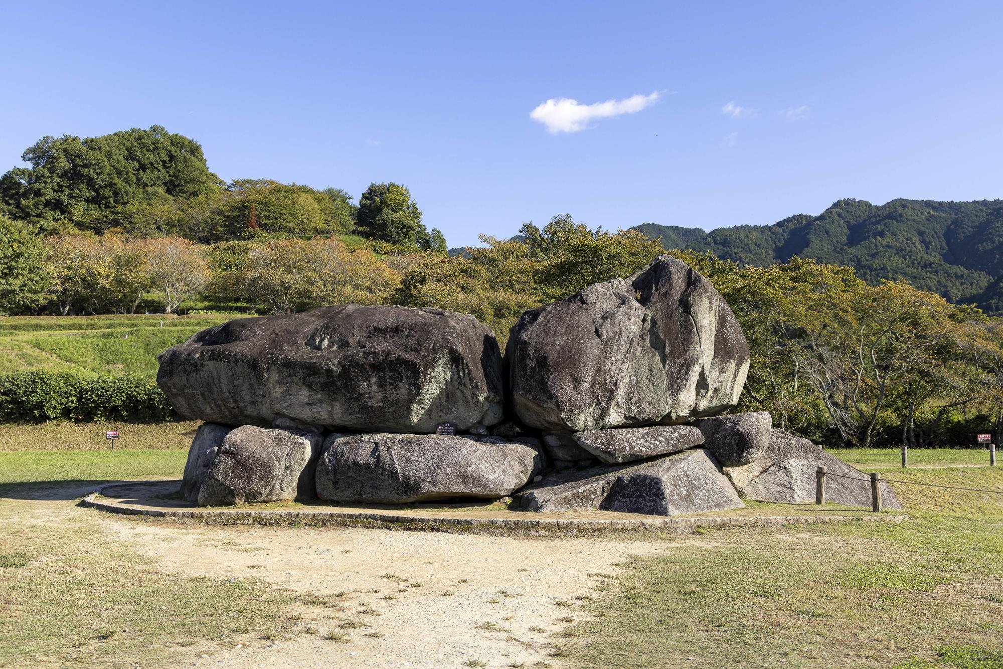 Massive stone burial chamber of Ishibutai Kofun in Asuka Village, Nara.