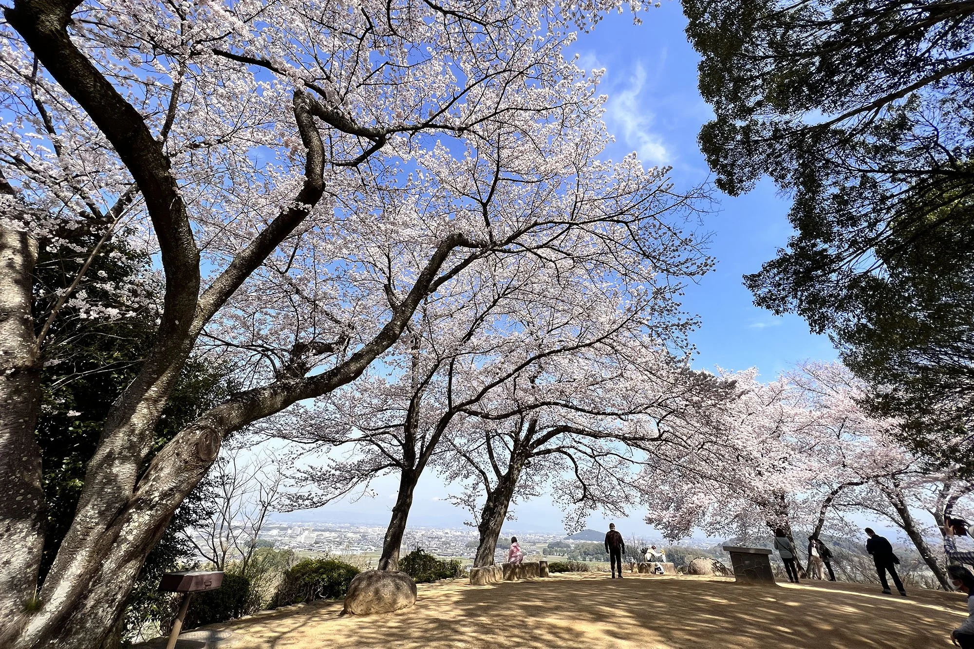 A scenic view of a small village with traditional houses, surrounded by lush green hills and mountains under a partly cloudy sky.