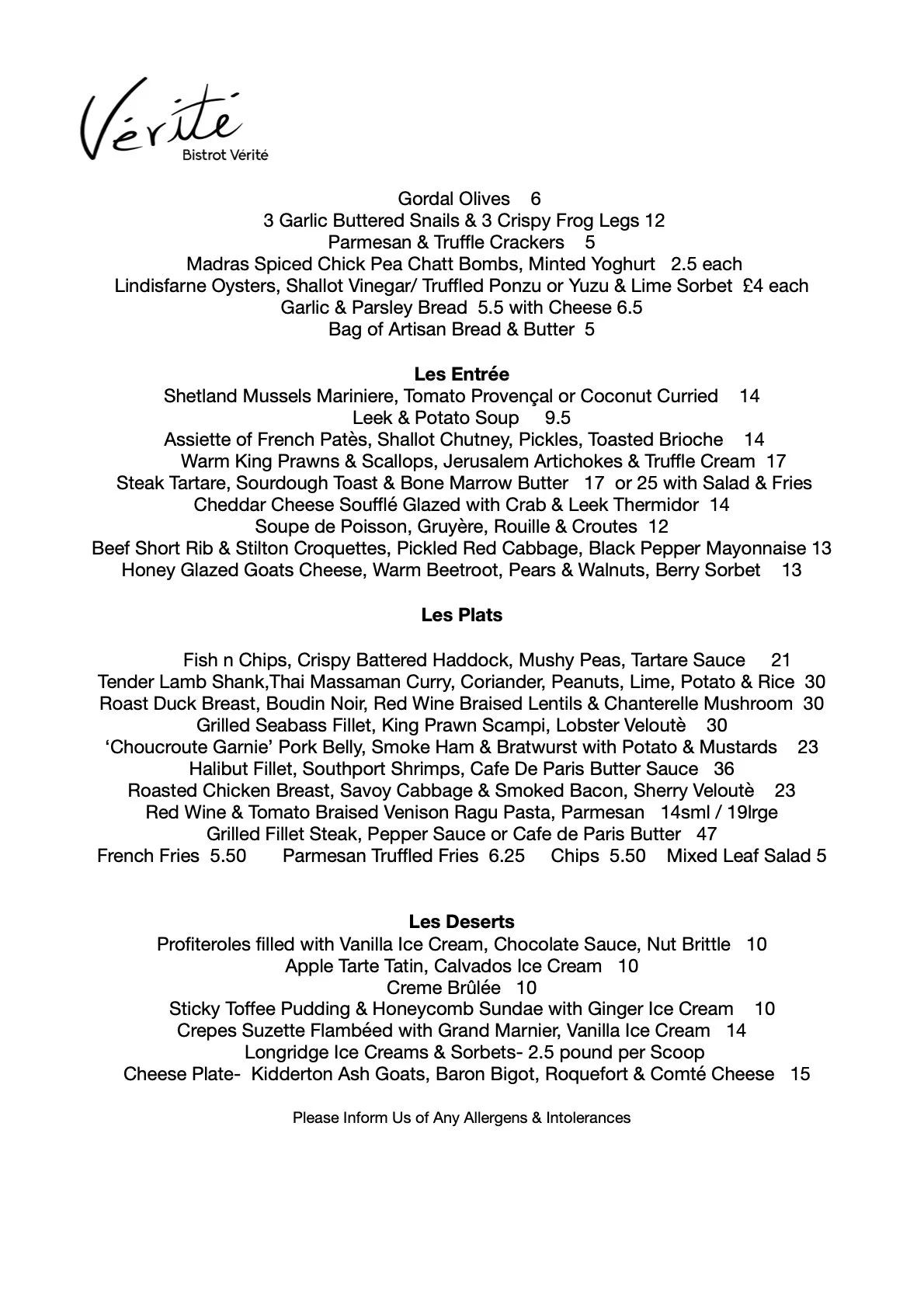 Menu - 16th December